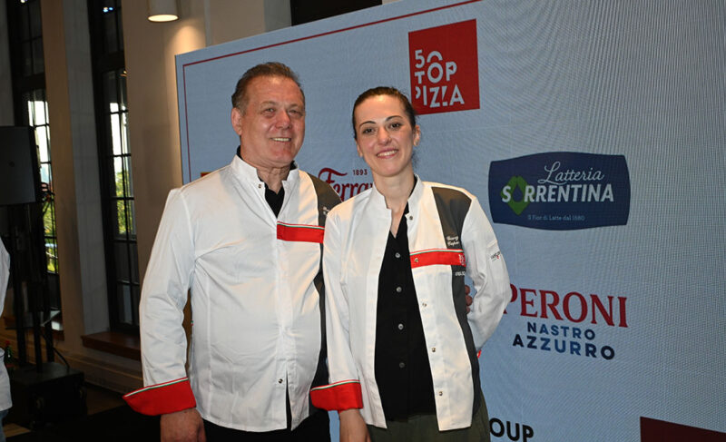 Roberto Caporuscio and Giorgia Caporuscio during the 50 Top Pizza USA 2024 awards ceremony.